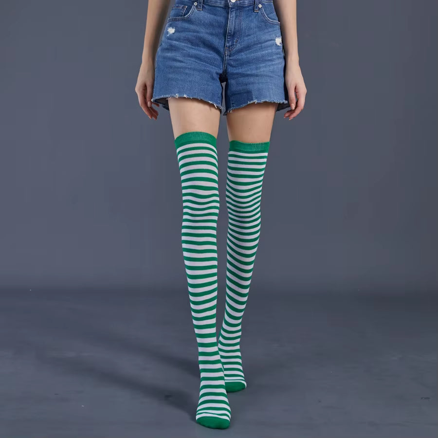 🌈 Vibrant Rainbow Striped Thigh Highs – Colorful Over-the-Knee 🍭✨