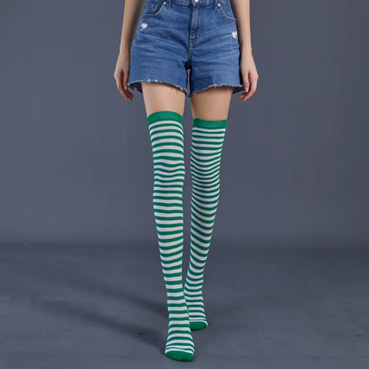 🌈 Vibrant Rainbow Striped Thigh Highs – Colorful Over-the-Knee 🍭✨