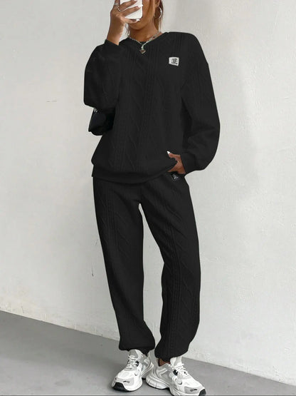 Urban Luxe Textured Letter Set – Cozy Drop Shoulder Pullover & Elastic Joggers knitted 🏷️✨