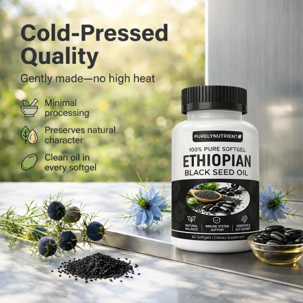 Ethiopian Black Seed Oil Softgels | Ethiopian Black Seed Oil Organic Cold Pressed | 4.64% Thymoquinone | Non-Gmo, Gluten-Free,60 Capsules