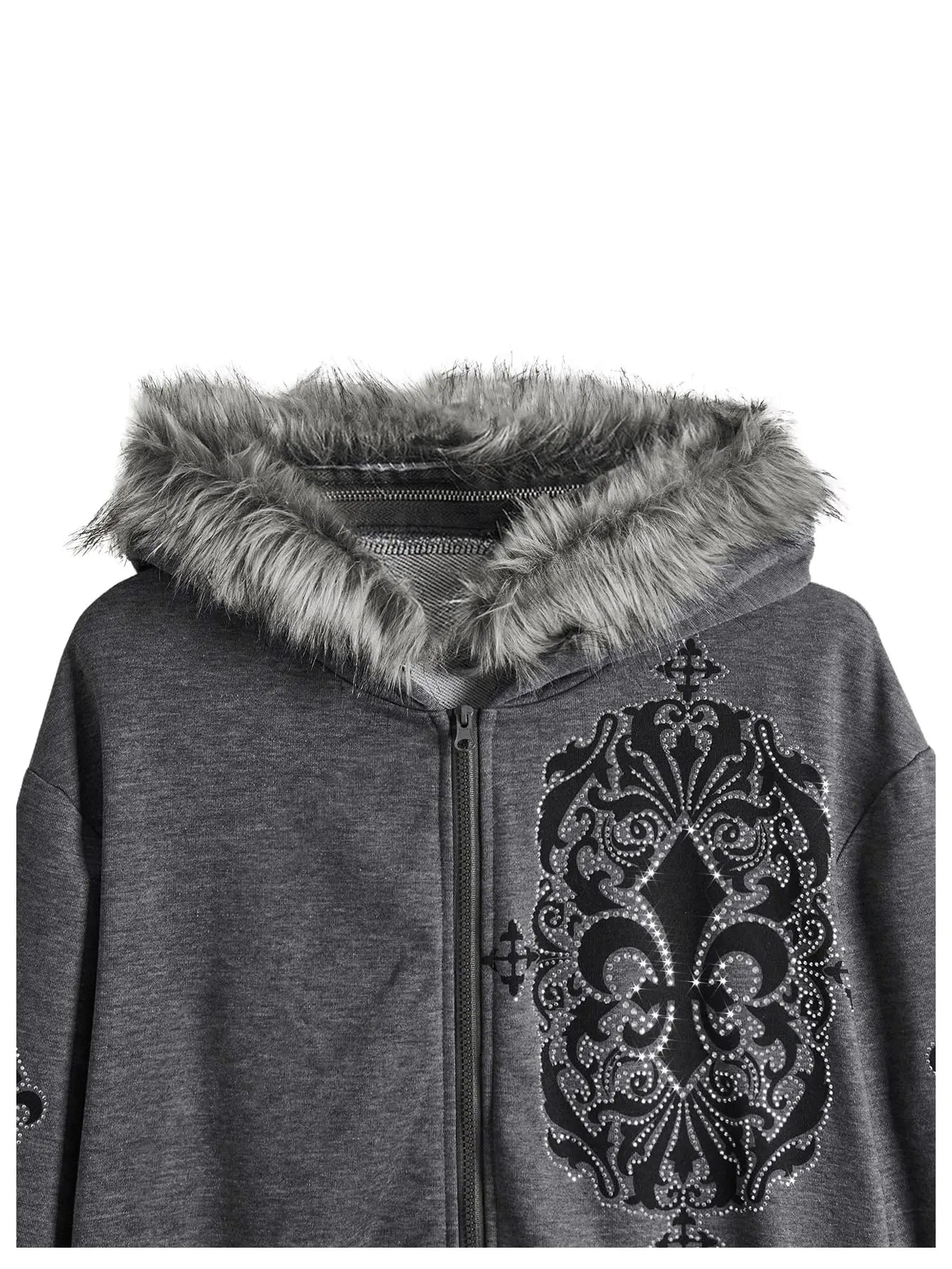 Bare N Bliss Rhinestone Graphic Zip-Up | Faux Fur Luxe Hoodie 💎