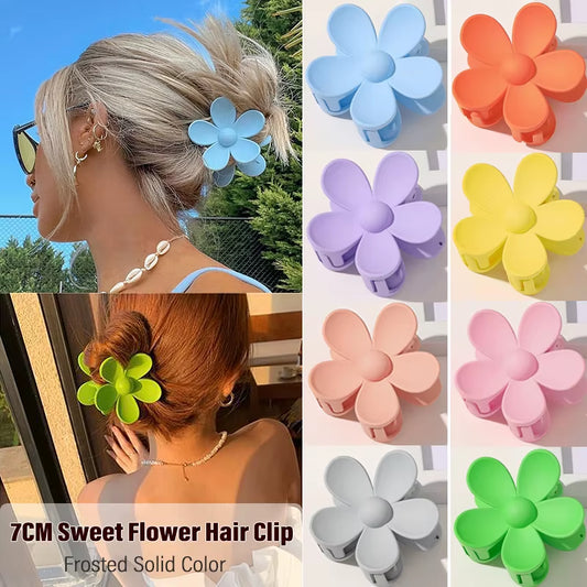 🌸 7CM Matte Frosted Flower Hair Claw – Elegant Lily Floral Shark Clip for Women & Girls  ✨🎀