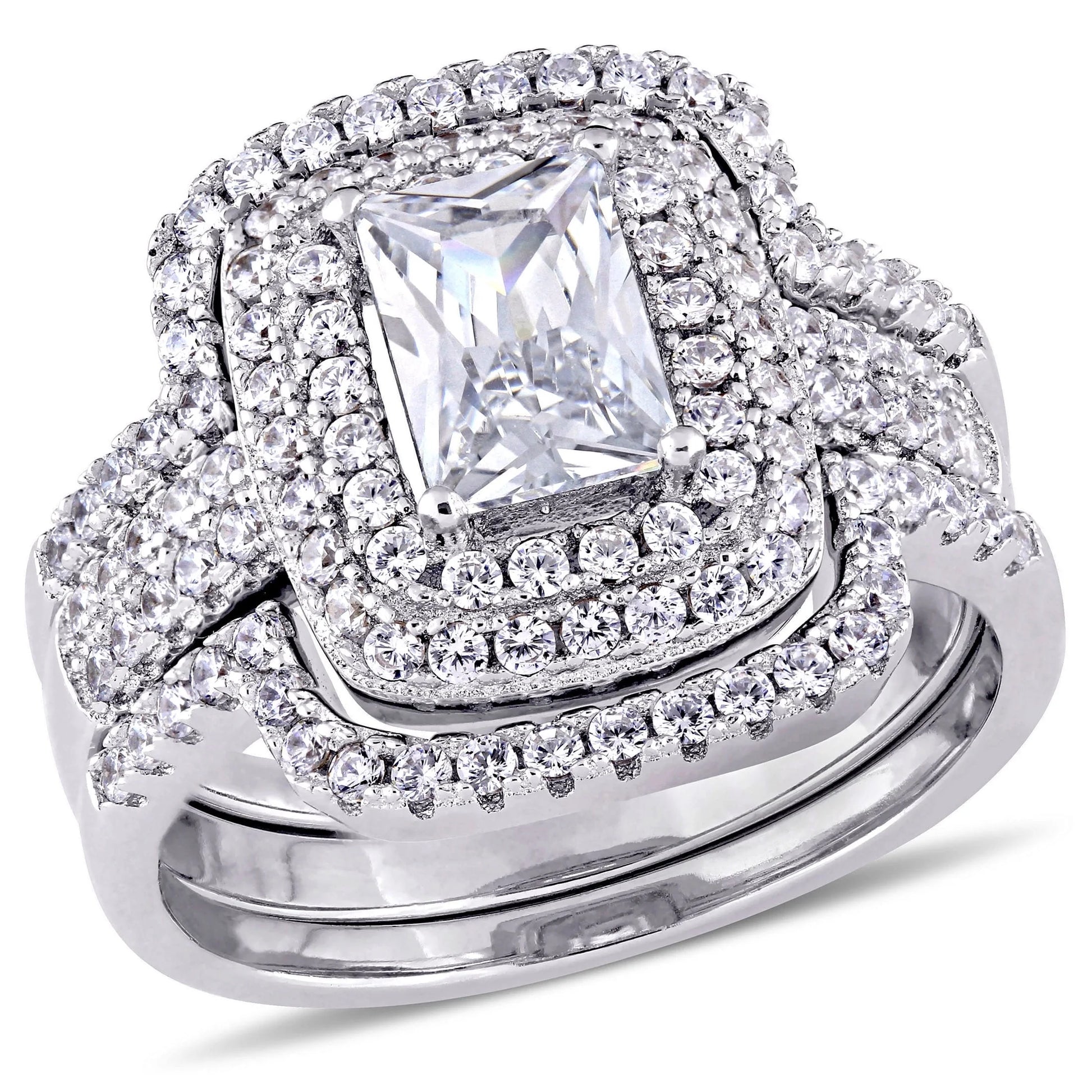 💍 Everlasting Elegance: Emerald & Cubic Zirconia Sterling Silver Bridal Set 🌿