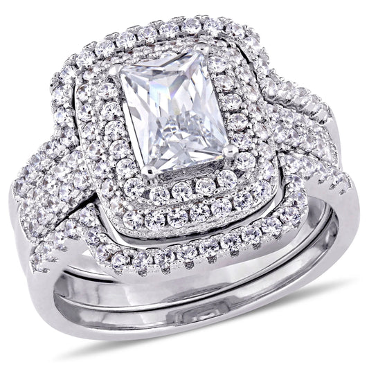 💍 Everlasting Elegance: Emerald & Cubic Zirconia Sterling Silver Bridal Set 🌿
