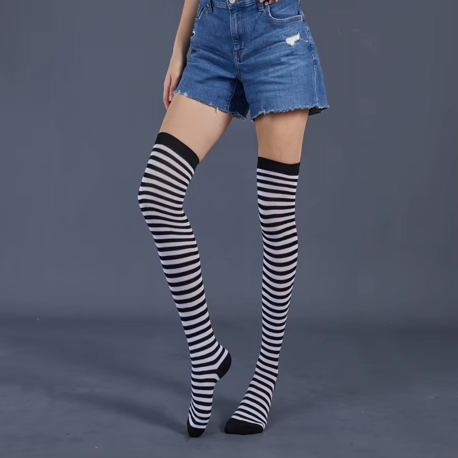 🌈 Vibrant Rainbow Striped Thigh Highs – Colorful Over-the-Knee 🍭✨