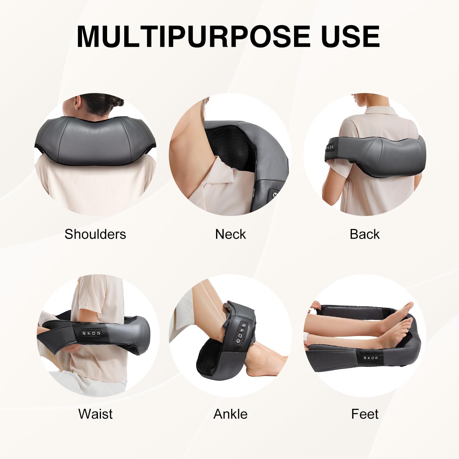 Shiatsu Neck Massager with Heat for Pain Relief Deep Tissue, 2026 Upgraded 3D Back Shoulder Kneading Massage Pillow, Body Muscle Relaxation Tool Gifts for Him Her Mom Dad, Gray (NOT Cordless)