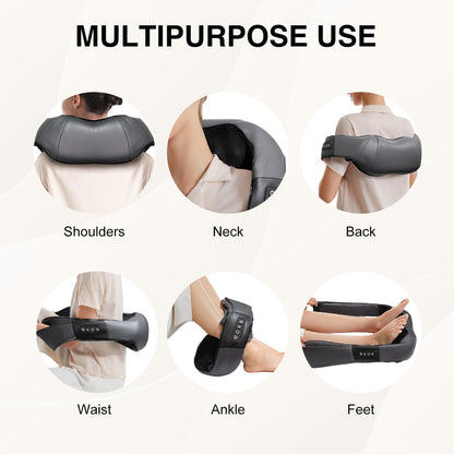 Shiatsu Neck Massager with Heat for Pain Relief Deep Tissue, 2026 Upgraded 3D Back Shoulder Kneading Massage Pillow, Body Muscle Relaxation Tool Gifts for Him Her Mom Dad, Gray (NOT Cordless)