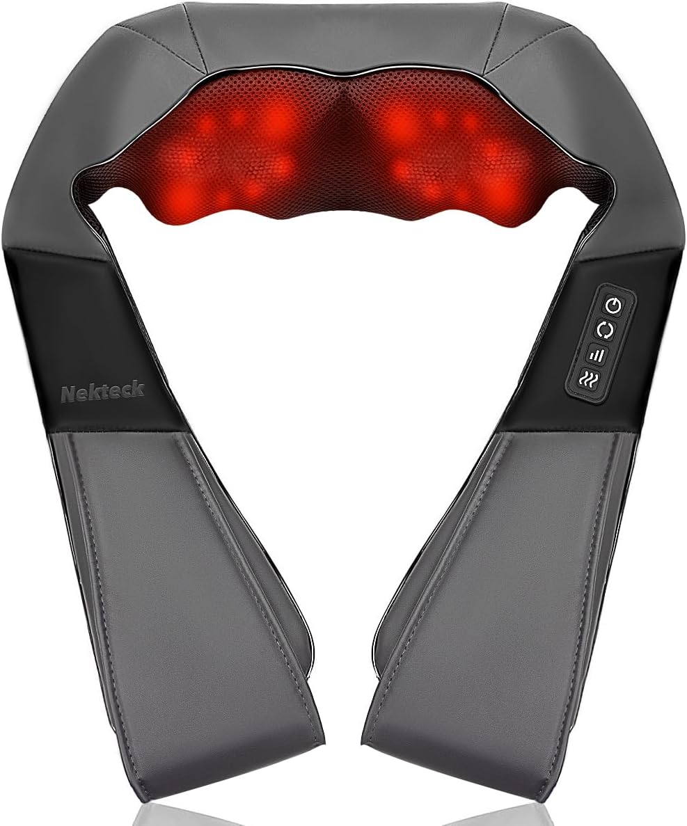 Shiatsu Neck Massager with Heat for Pain Relief Deep Tissue, 2026 Upgraded 3D Back Shoulder Kneading Massage Pillow, Body Muscle Relaxation Tool Gifts for Him Her Mom Dad, Gray (NOT Cordless)