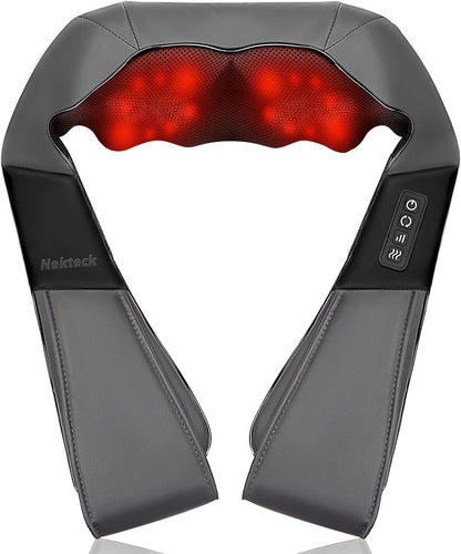 Shiatsu Neck Massager with Heat for Pain Relief Deep Tissue, 2026 Upgraded 3D Back Shoulder Kneading Massage Pillow, Body Muscle Relaxation Tool Gifts for Him Her Mom Dad, Gray (NOT Cordless)