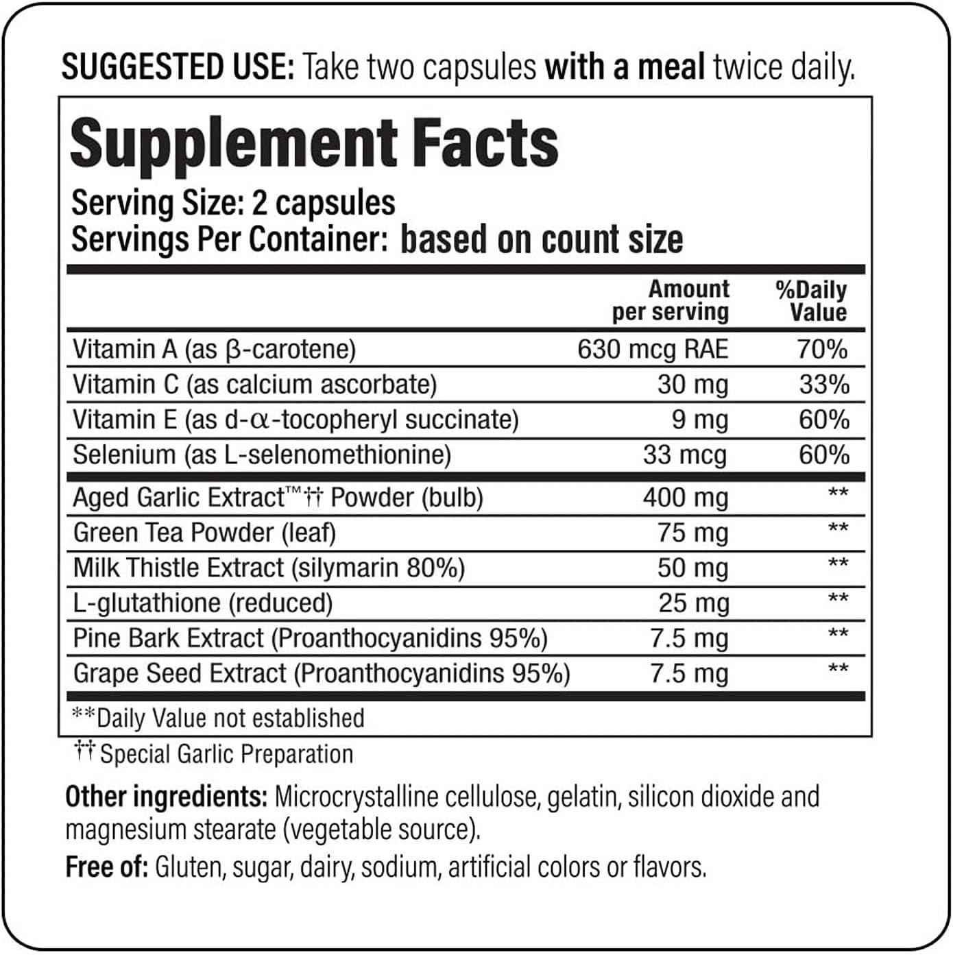 Aged Garlic Extract Formula 105, 200 Capsules (100 Servings)