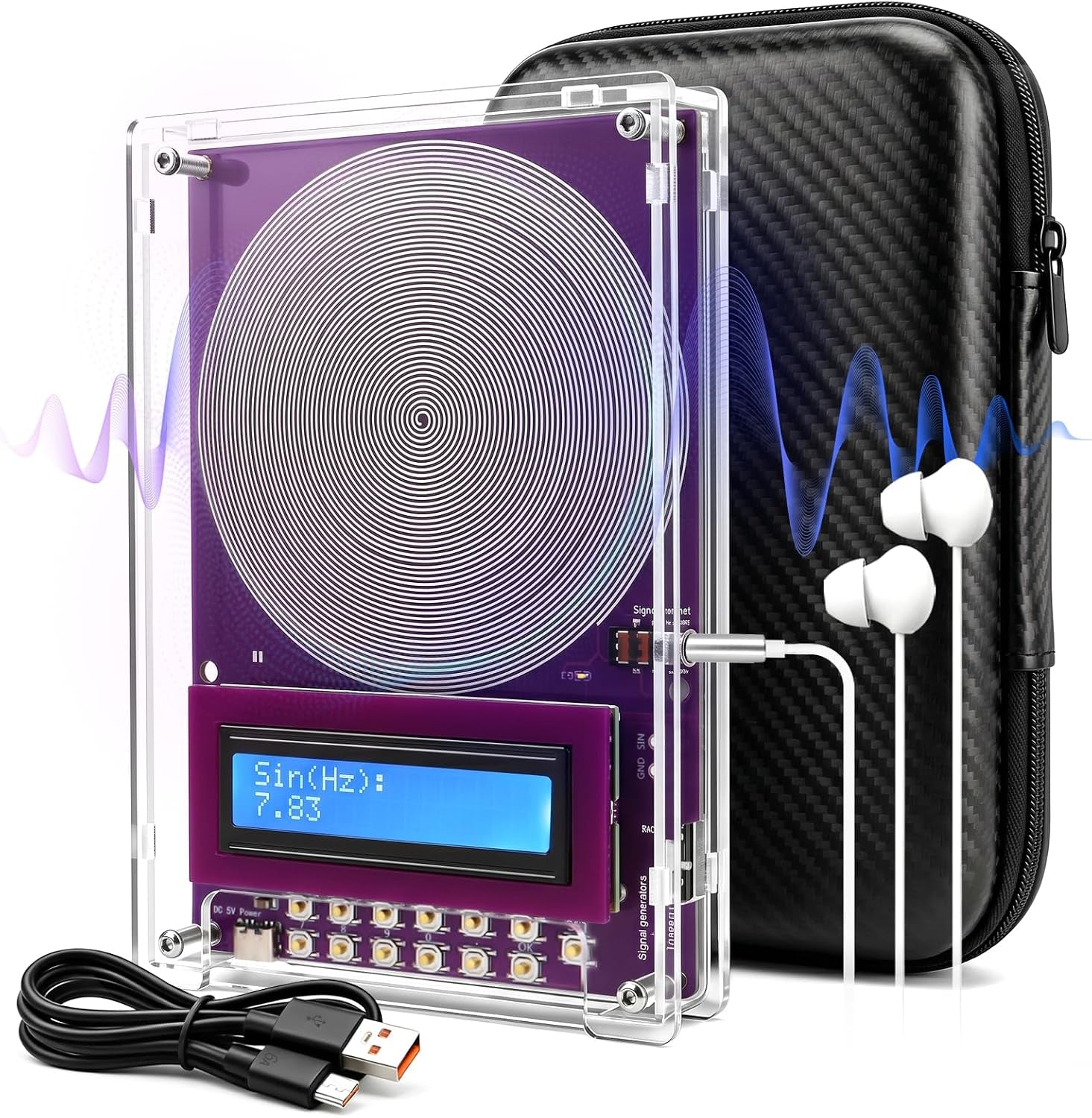 Frequency Generator for Healing Set, 7.83Hz Sine Wave Schumann Resonance Generator with Headphones Included, 0.01Hz-100Khz for Deep Sleep, Peak Focus & Office Recovery (Black) | 7.83Hz Sine Wave Schumann Resonance, Headphones Included, 0.01Hz-100Khz Range, Deep Sleep & Peak Focus