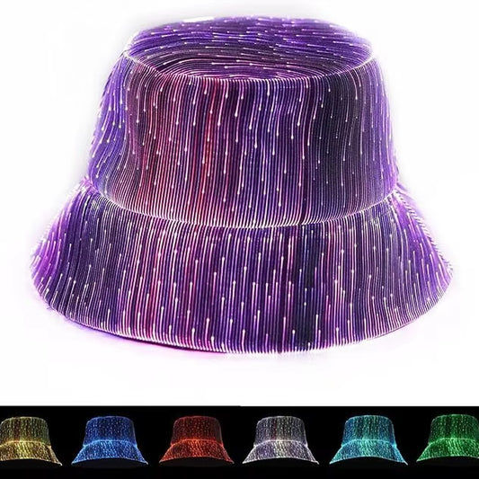 AuraGlow™ Fiber Optic LED Bucket Hat – Cyberpunk Luminous Party Headwear