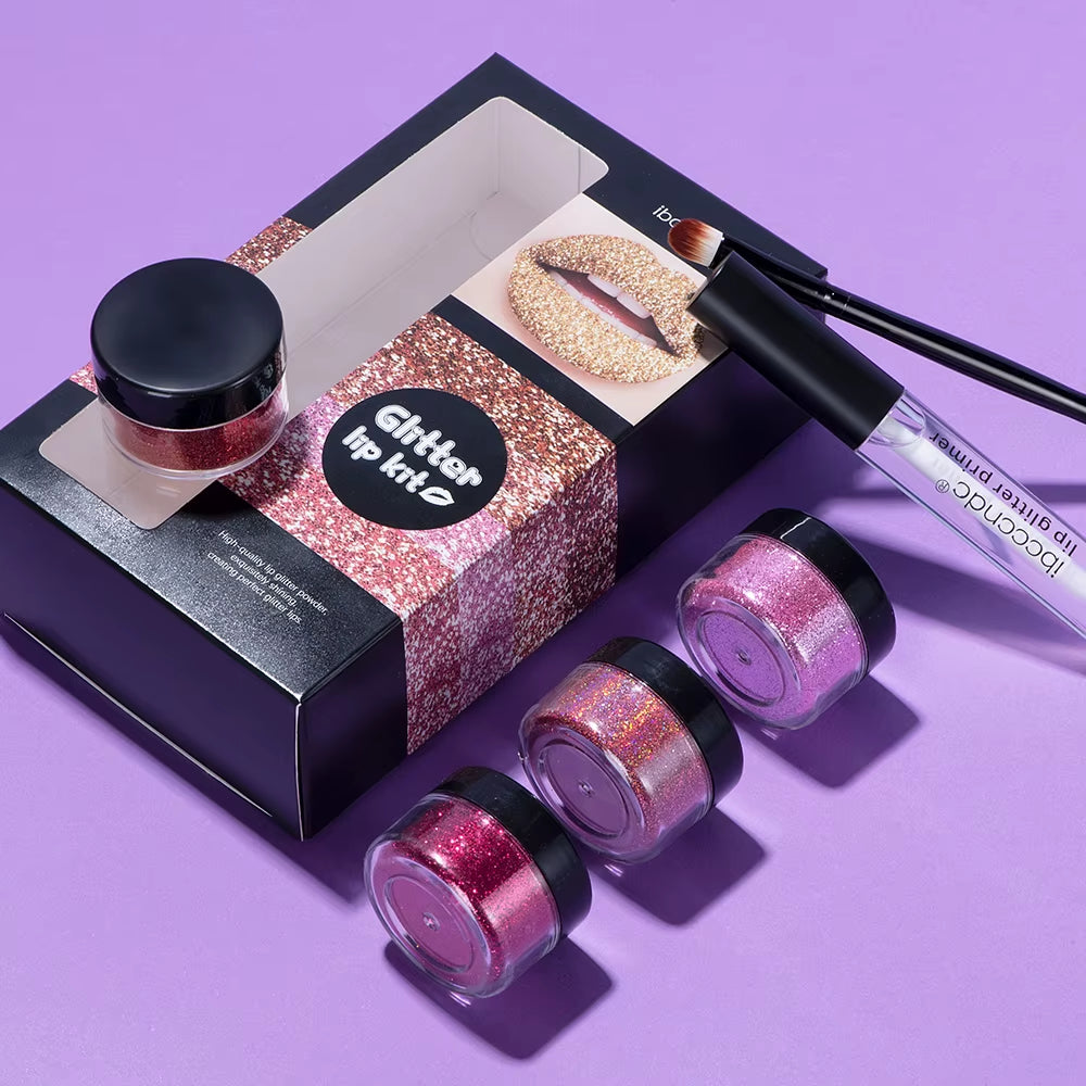 Diamond Sparkle Glitter Lip Kit – 4-Color Waterproof & Smudge-Proof Lip & Nail Art Glitter Set ✨👄