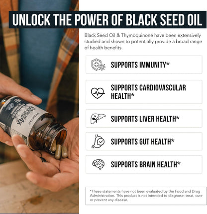 🌿 Premium Black Seed Oil Capsules | 20% Thymoquinone High Potency | Ultra-Concentrated Nigella Sativa 💎 - 60:1  (60 Capsules)