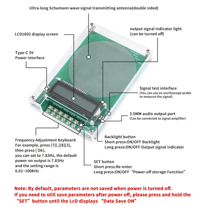 7.83Hz Schumann Waves Resonance Generator Adjustable 0.01Hz~100000Hz Ultralow Frequency Pulse Audio Resonator Type-C Interface
