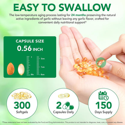 Aged Garlic Extract Capsules, Immune & Antioxidant Support Garlic Soft Capsules, Supports Heart & Circulatory Health, Take It Directly and Swallow It Whole, 2Pack