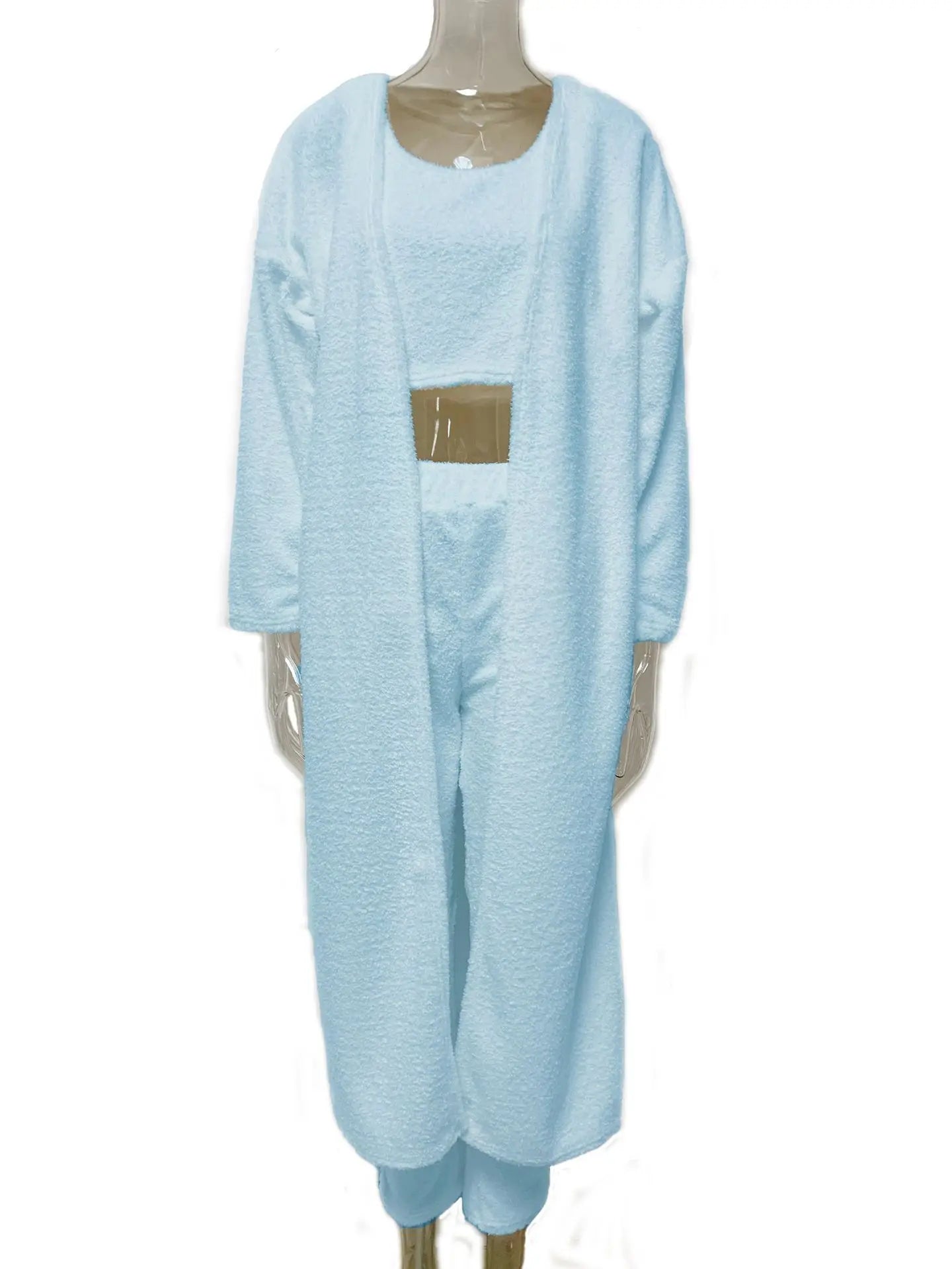 Cloud-Soft 3-Piece Luxury Lounge Set – Cozy Fuzzy Fleece Robe & Pajama Trio ☁️🌙