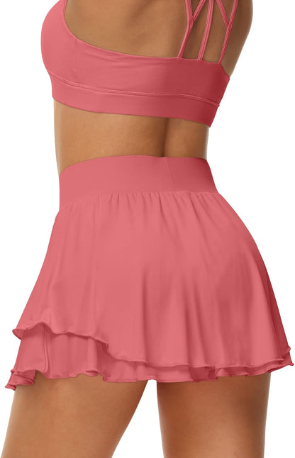 Ice Silk Ruffle Tennis Skort – 13" Athletic Skirt with Pockets