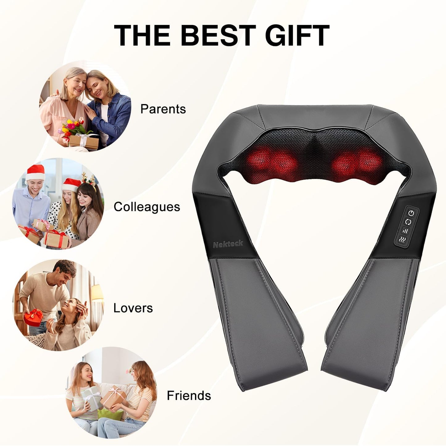 Shiatsu Neck Massager with Heat for Pain Relief Deep Tissue, 2026 Upgraded 3D Back Shoulder Kneading Massage Pillow, Body Muscle Relaxation Tool Gifts for Him Her Mom Dad, Gray (NOT Cordless)