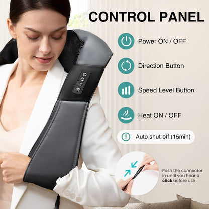 Shiatsu Neck Massager with Heat for Pain Relief Deep Tissue, 2026 Upgraded 3D Back Shoulder Kneading Massage Pillow, Body Muscle Relaxation Tool Gifts for Him Her Mom Dad, Gray (NOT Cordless)