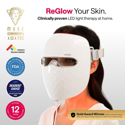 Revitalize Your Skin with the Reglow LED Face Mask - Advanced Red, Blue, Yellow & Infrared Light Therapy for Acne & Anti-Aging, Cordless & Remote Controlled for Ultimate Home Skincare Experience
