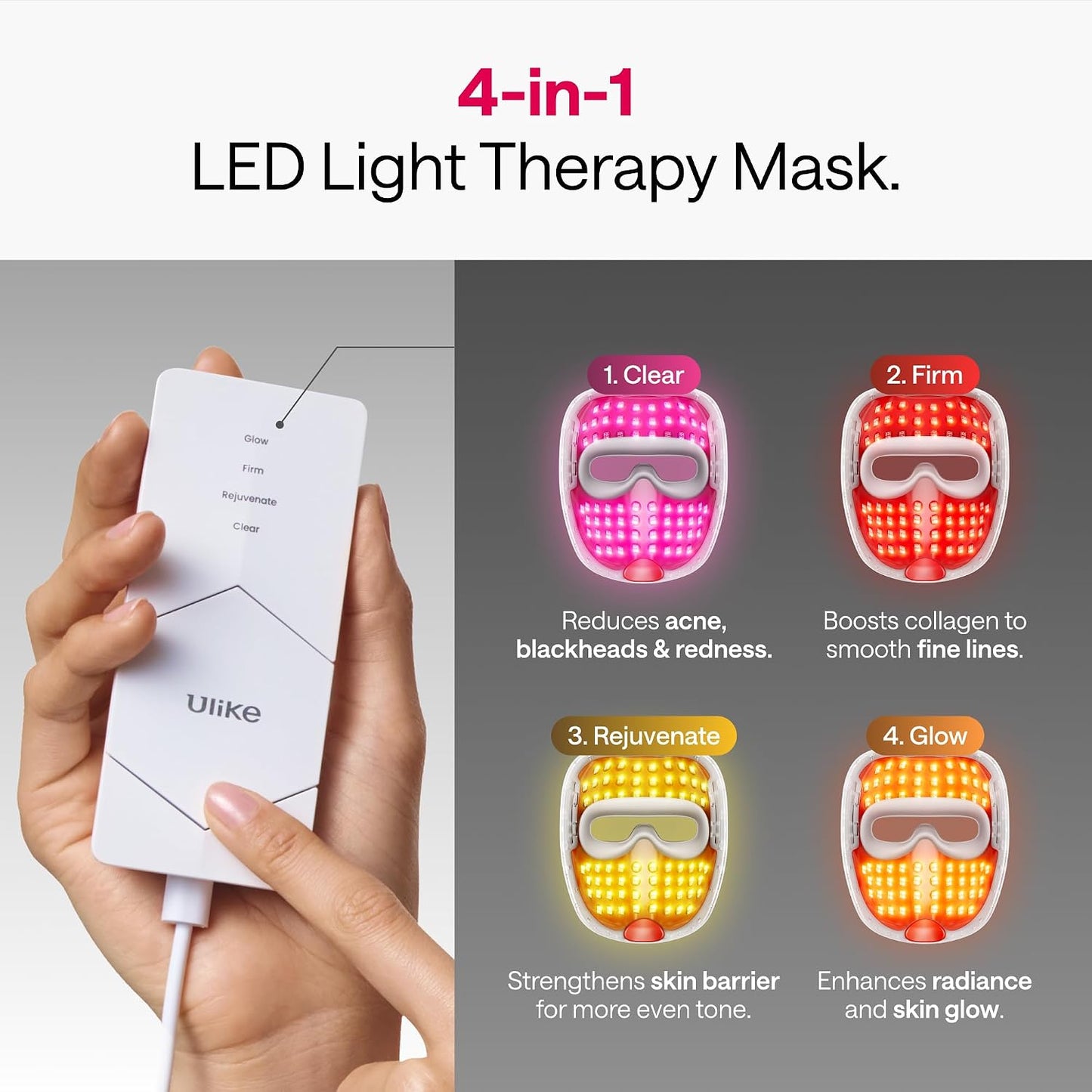Revitalize Your Skin with the Reglow LED Face Mask - Advanced Red, Blue, Yellow & Infrared Light Therapy for Acne & Anti-Aging, Cordless & Remote Controlled for Ultimate Home Skincare Experience