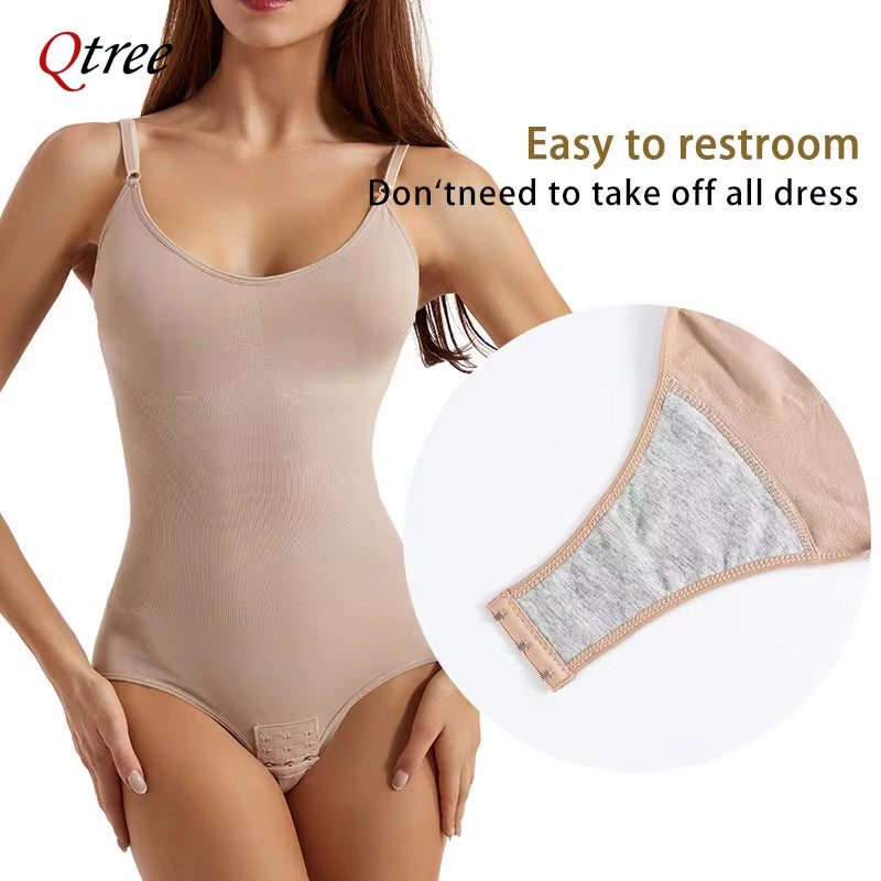 Qtree Sculpting Full Body Shaper – Seamless Tummy Control Bodysuit & Waist Trainer with Adjustable Hooks ⏳✨