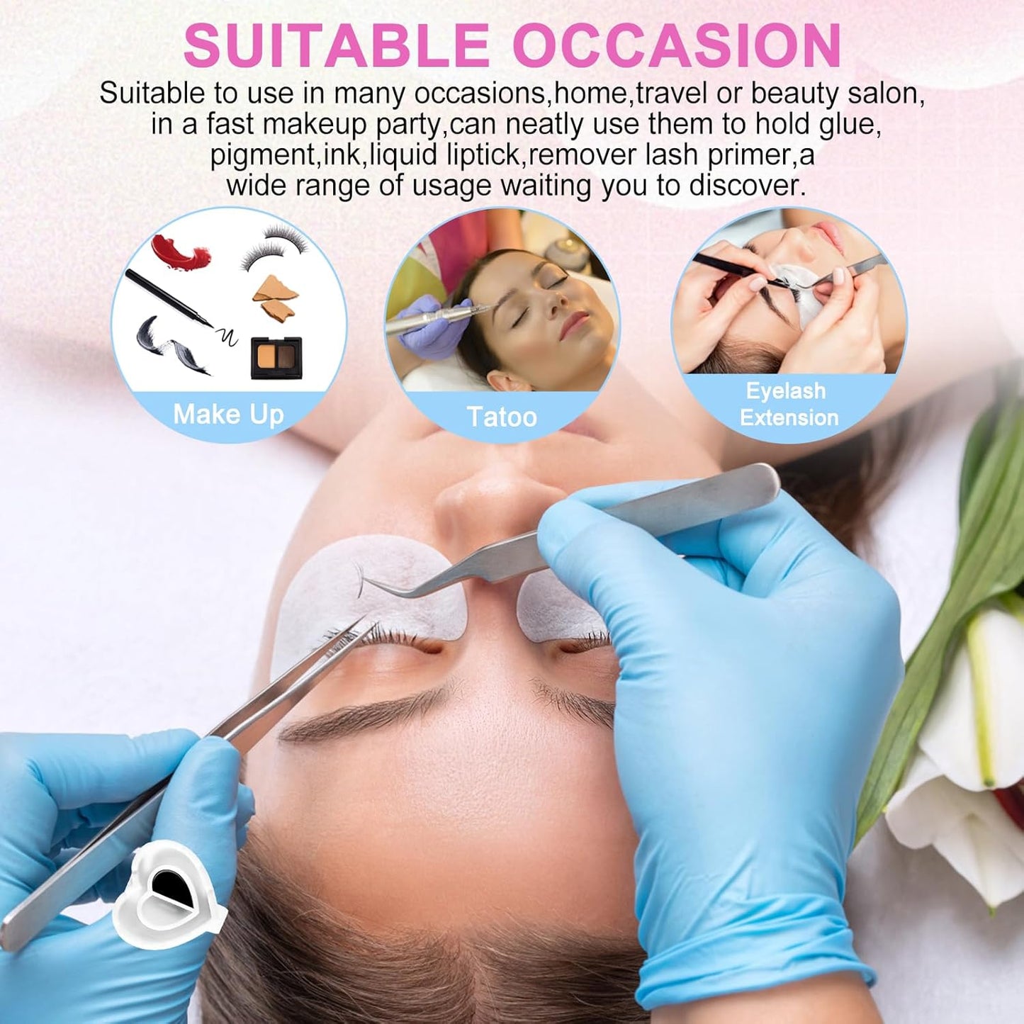 100PCS Heart-Shaped Lash Glue Rings – Disposable Eyelash Extension & Nail Art Adhesive Cups 🤍✨