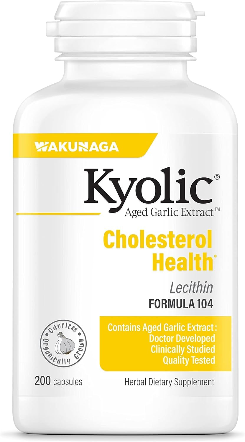Aged Garlic Extract Formula 104 - Cholesterol Health - Supports Overall Cardiovascular Health* - Odorless Aged Garlic Extract & Lecithin - Gmo-Free, Gluten-Free - 200 Capsules (100 Servings)