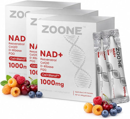NAD Supplement 1000Mg Liquid with NR, Resveratrol & PQQ, 30 Packets | NAD plus Liquid Supplement with NR, Resveratrol & PQQ; NAD+ Supports Cellular Energy & Healthy Aging for Men & Women