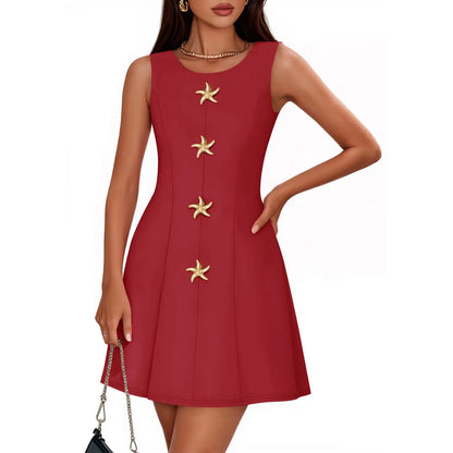 ZESICA Women'S Elegant Sleeveless Mini Dresses 2026 Summer Crewneck Formal Business Cocktail Party a Line Short Dress
