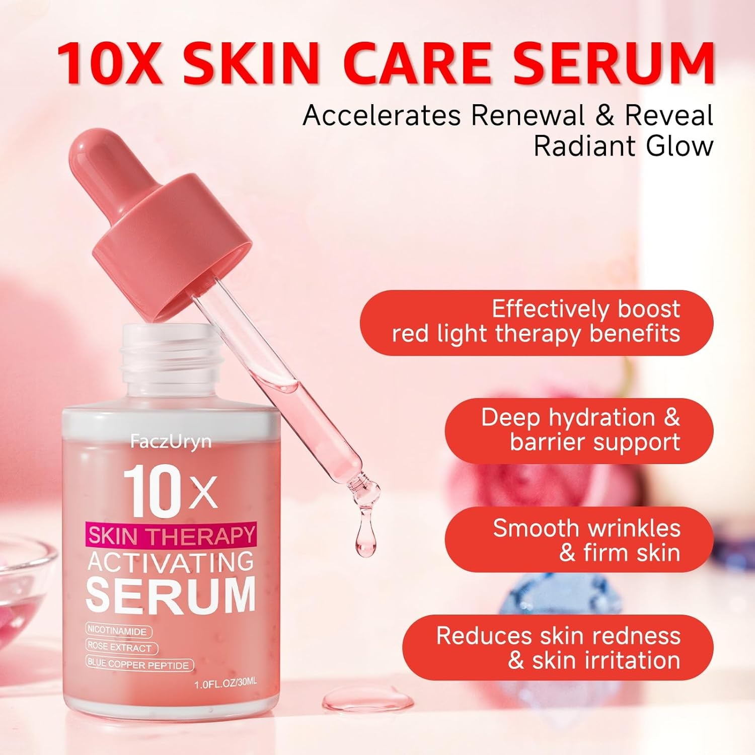Red Light Therapy Serum (1 Oz) – Anti-Aging Rose Extract & Vitamin E Booster 🌟⚡️