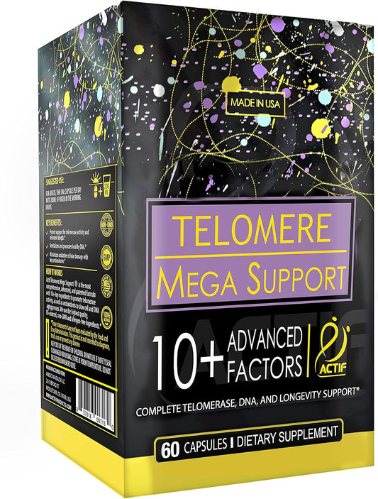 Telomere Mega Support with 10+ Factors, Non-Gmo, Telomerase and DNA Supplement for Energy, Memory and Anti-Aging, Made in USA, 60 Count