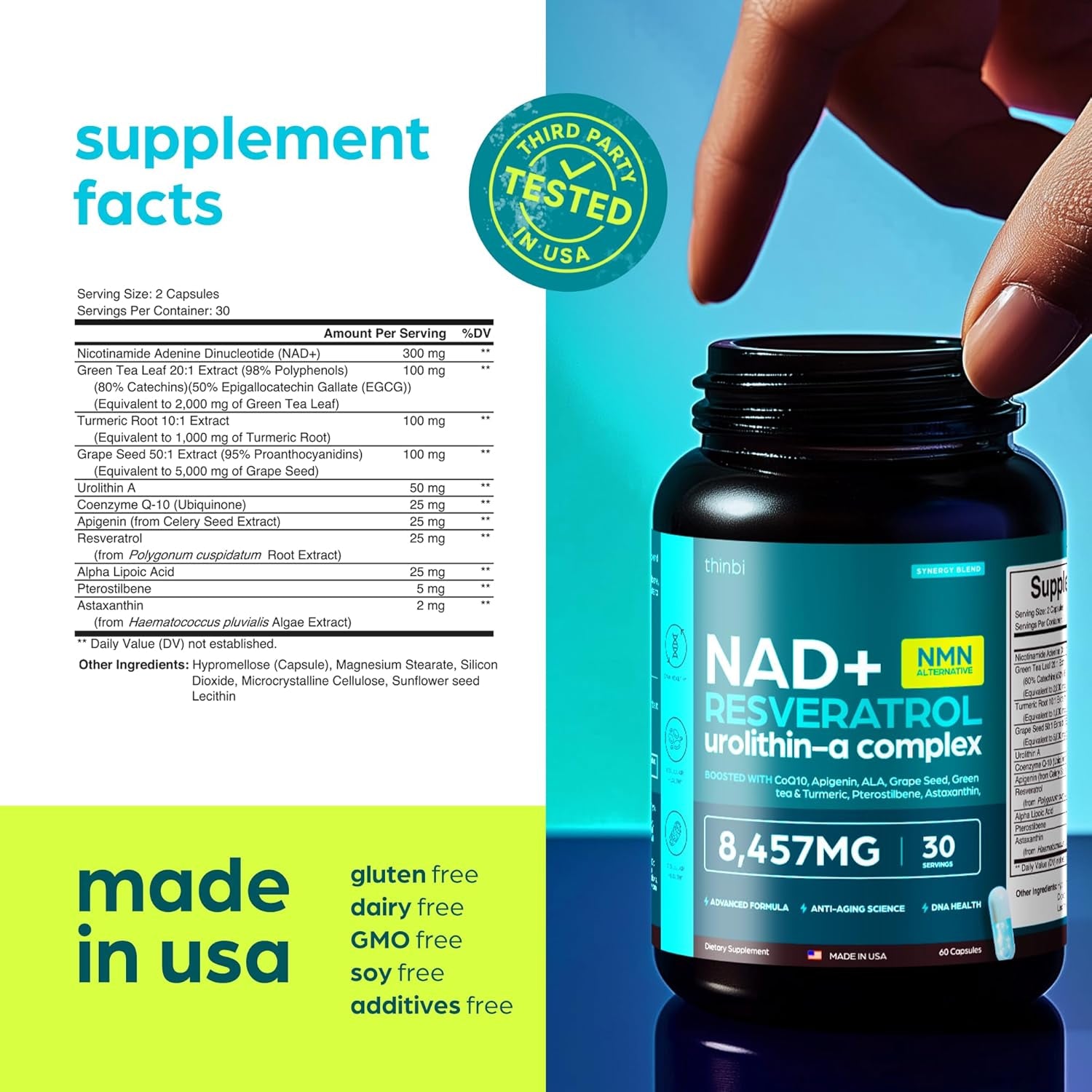 NAD Supplement Extra Strength NMN Alternative Liposomal + Green Tea for Women & Men W/ Urolithin A, Resveratrol, Coq10, Alpha Lipoic Acid