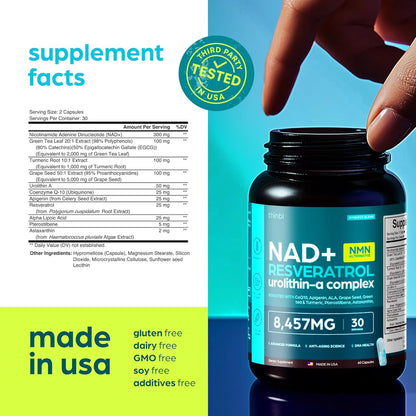 NAD Supplement Extra Strength NMN Alternative Liposomal + Green Tea for Women & Men W/ Urolithin A, Resveratrol, Coq10, Alpha Lipoic Acid
