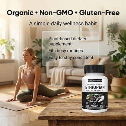 Ethiopian Black Seed Oil Softgels | Ethiopian Black Seed Oil Organic Cold Pressed | 4.64% Thymoquinone | Non-Gmo, Gluten-Free,60 Capsules