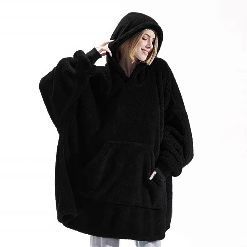 ☁️ Ultra-Soft Double-Faced Fleece Hoodie Blanket – Oversized Wearable Snuggle Robe with Giant Pocket | 2026 Winter Couple’s Warmth 🏠❄️