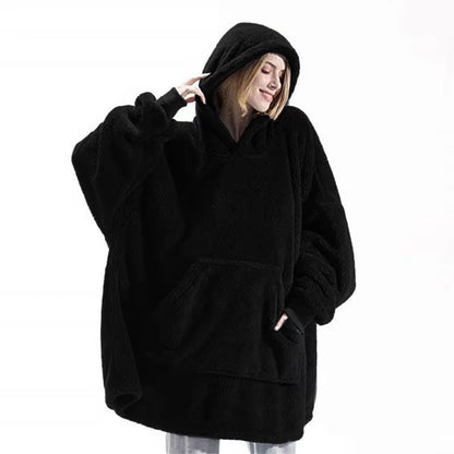☁️ Ultra-Soft Double-Faced Fleece Hoodie Blanket – Oversized Wearable Snuggle Robe with Giant Pocket | 2026 Winter Couple’s Warmth 🏠❄️
