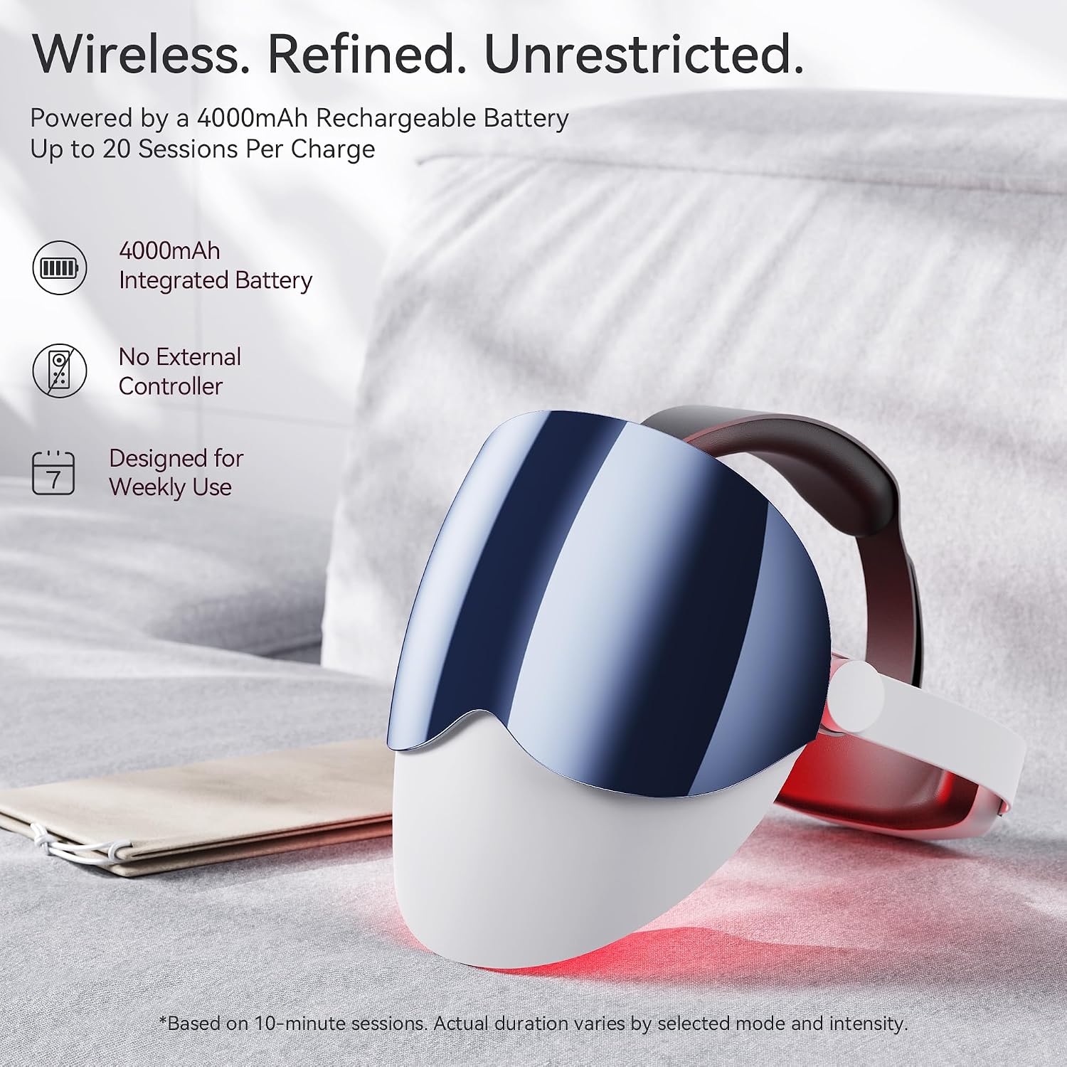Transform Your Skin with Our FDA Cleared Red Light Therapy Face Mask - Truly Wireless, 396 Gold-Wire LEDs, 7 Light Modes for Personalized Care, 20+ Sessions per Charge, Perfect for Travel, Backed by 3-Year Warranty