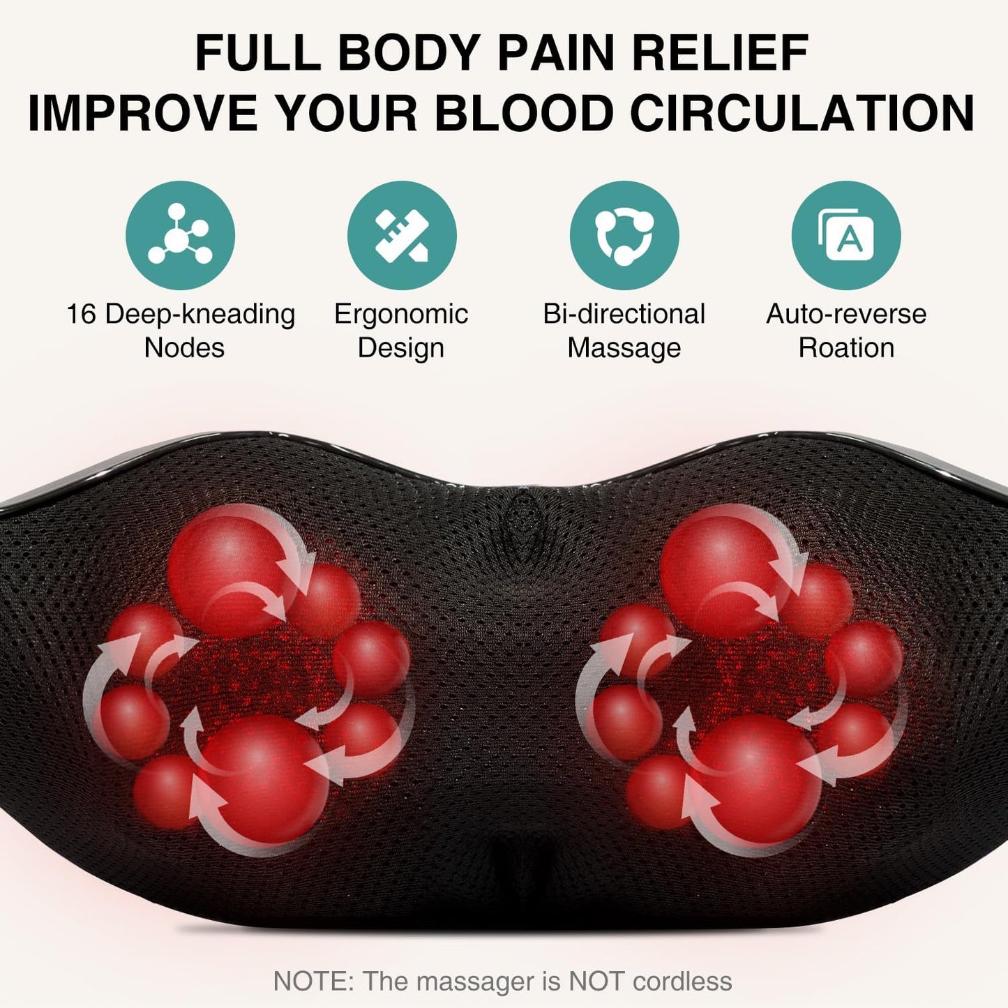Shiatsu Neck Massager with Heat for Pain Relief Deep Tissue, 2026 Upgraded 3D Back Shoulder Kneading Massage Pillow, Body Muscle Relaxation Tool Gifts for Him Her Mom Dad, Gray (NOT Cordless)