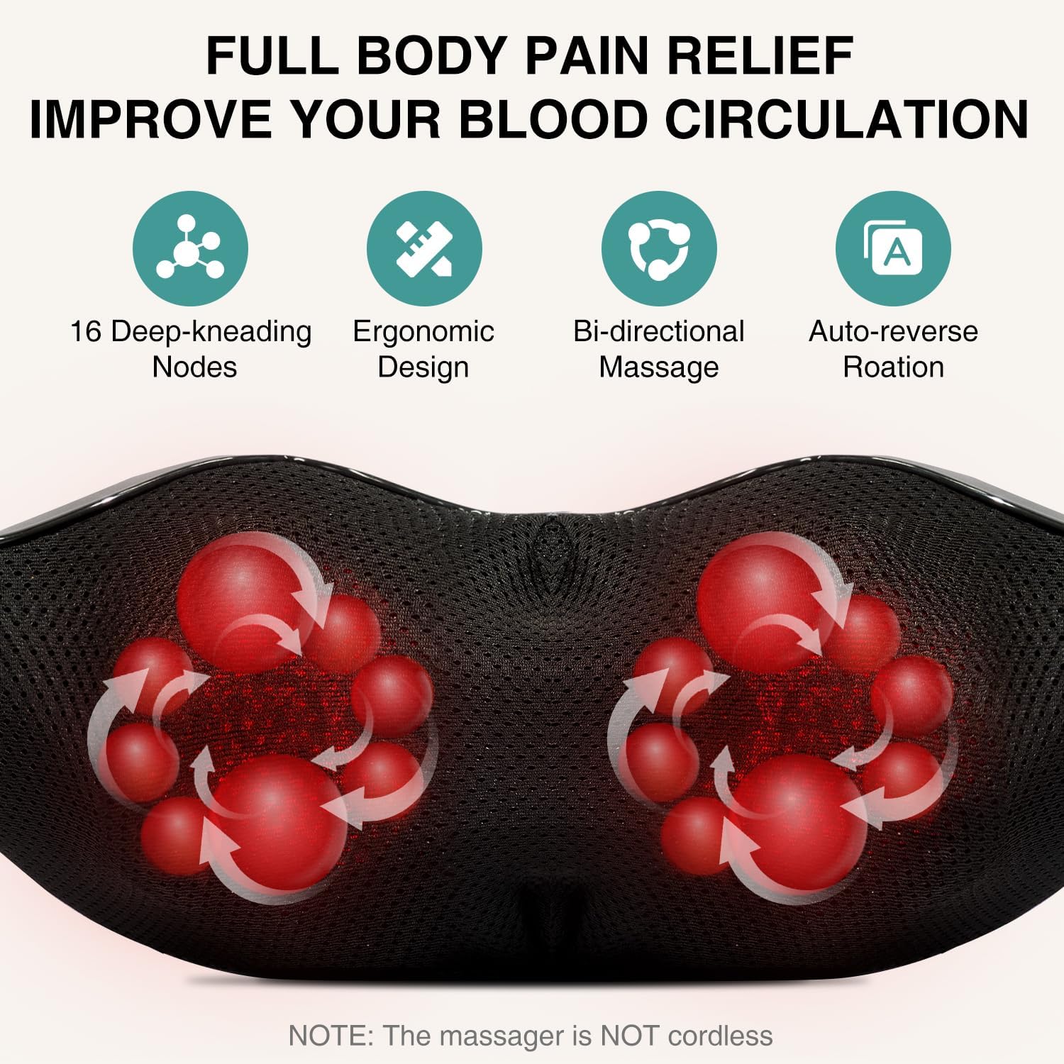 Shiatsu Neck Massager with Heat for Pain Relief Deep Tissue, 2026 Upgraded 3D Back Shoulder Kneading Massage Pillow, Body Muscle Relaxation Tool Gifts for Him Her Mom Dad, Gray (NOT Cordless)