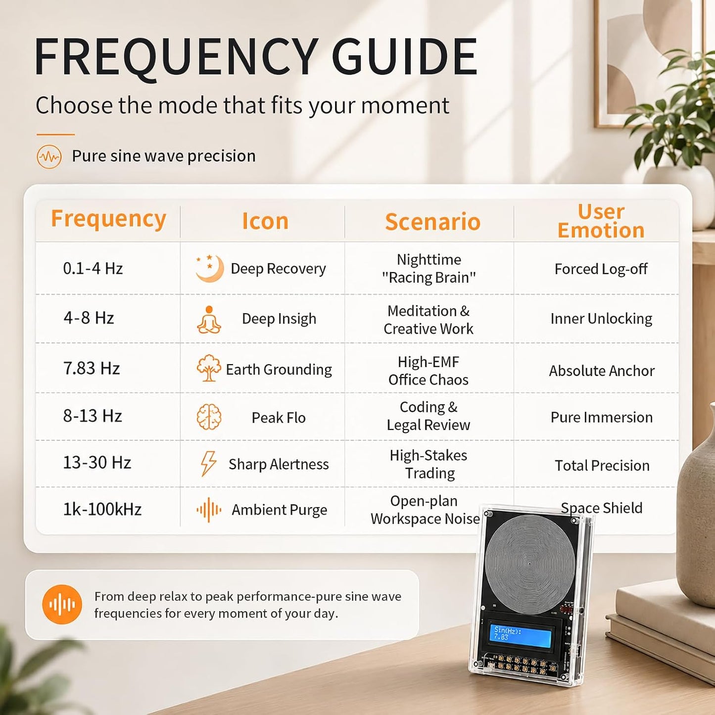 Frequency Generator for Healing Set, 7.83Hz Sine Wave Schumann Resonance Generator with Headphones Included, 0.01Hz-100Khz for Deep Sleep, Peak Focus & Office Recovery (Black) | 7.83Hz Sine Wave Schumann Resonance, Headphones Included, 0.01Hz-100Khz Range, Deep Sleep & Peak Focus