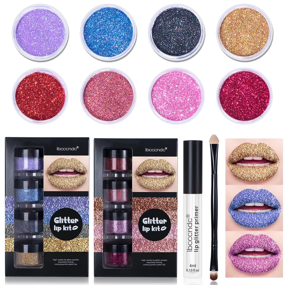 Diamond Sparkle Glitter Lip Kit – 4-Color Waterproof & Smudge-Proof Lip & Nail Art Glitter Set ✨👄
