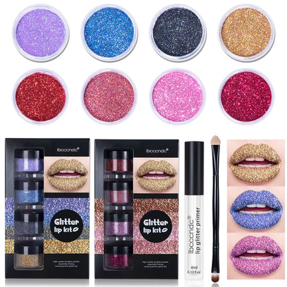 Diamond Sparkle Glitter Lip Kit – 4-Color Waterproof & Smudge-Proof Lip & Nail Art Glitter Set ✨👄