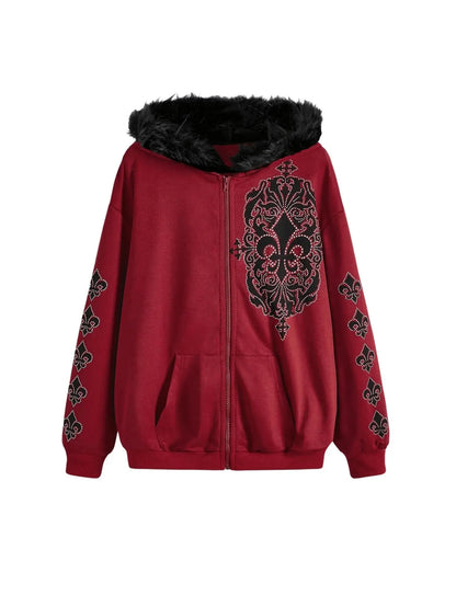 Bare N Bliss Rhinestone Graphic Zip-Up | Faux Fur Luxe Hoodie 💎