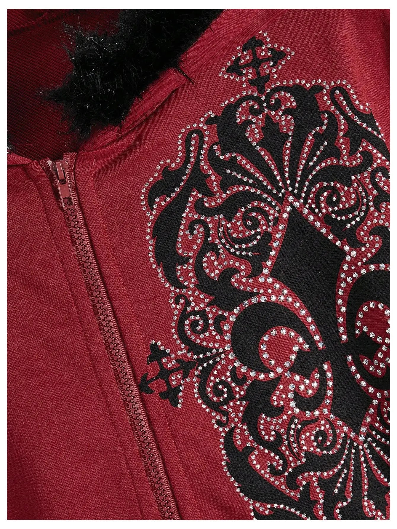 Bare N Bliss Rhinestone Graphic Zip-Up | Faux Fur Luxe Hoodie 💎
