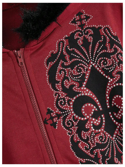 Bare N Bliss Rhinestone Graphic Zip-Up | Faux Fur Luxe Hoodie 💎