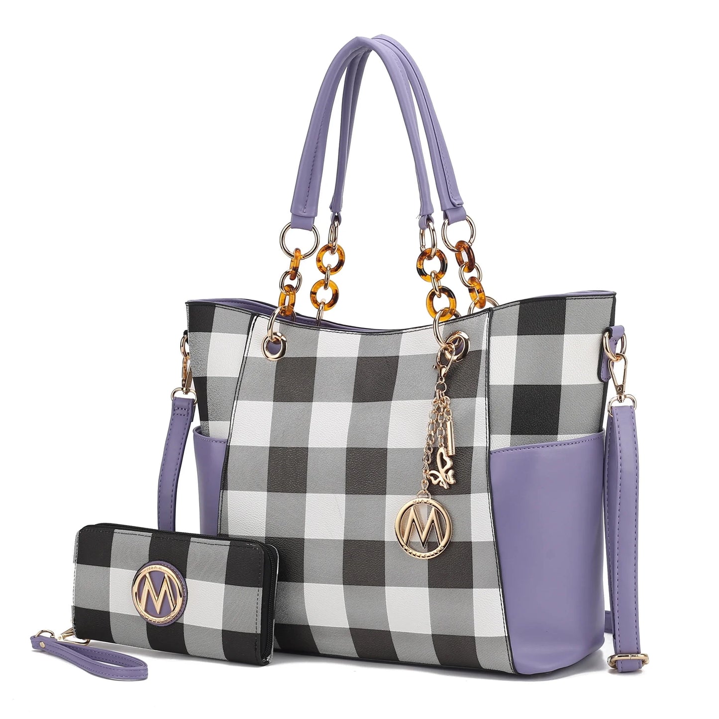 Mia K. Bonita Checker Tote & Wristlet Set – Vegan Leather 2-Piece Shopper 👜✨