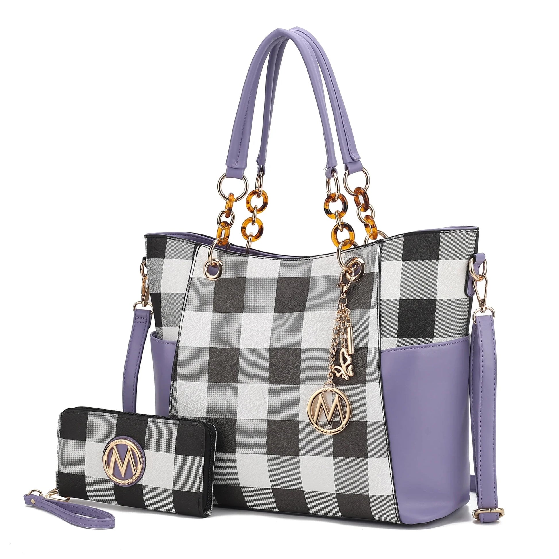Mia K. Bonita Checker Tote & Wristlet Set – Vegan Leather 2-Piece Shopper 👜✨