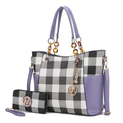 Mia K. Bonita Checker Tote & Wristlet Set – Vegan Leather 2-Piece Shopper 👜✨